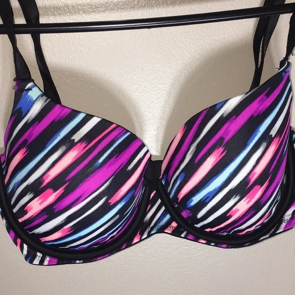 Victoria’s Secret PINK colorful bra sz 32D paint slash bra comfy bra adjustable - Picture 4 of 6